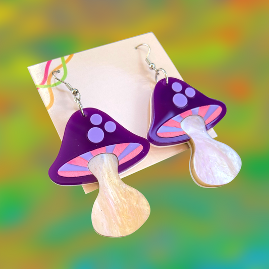 Purple Mushroom Earrings