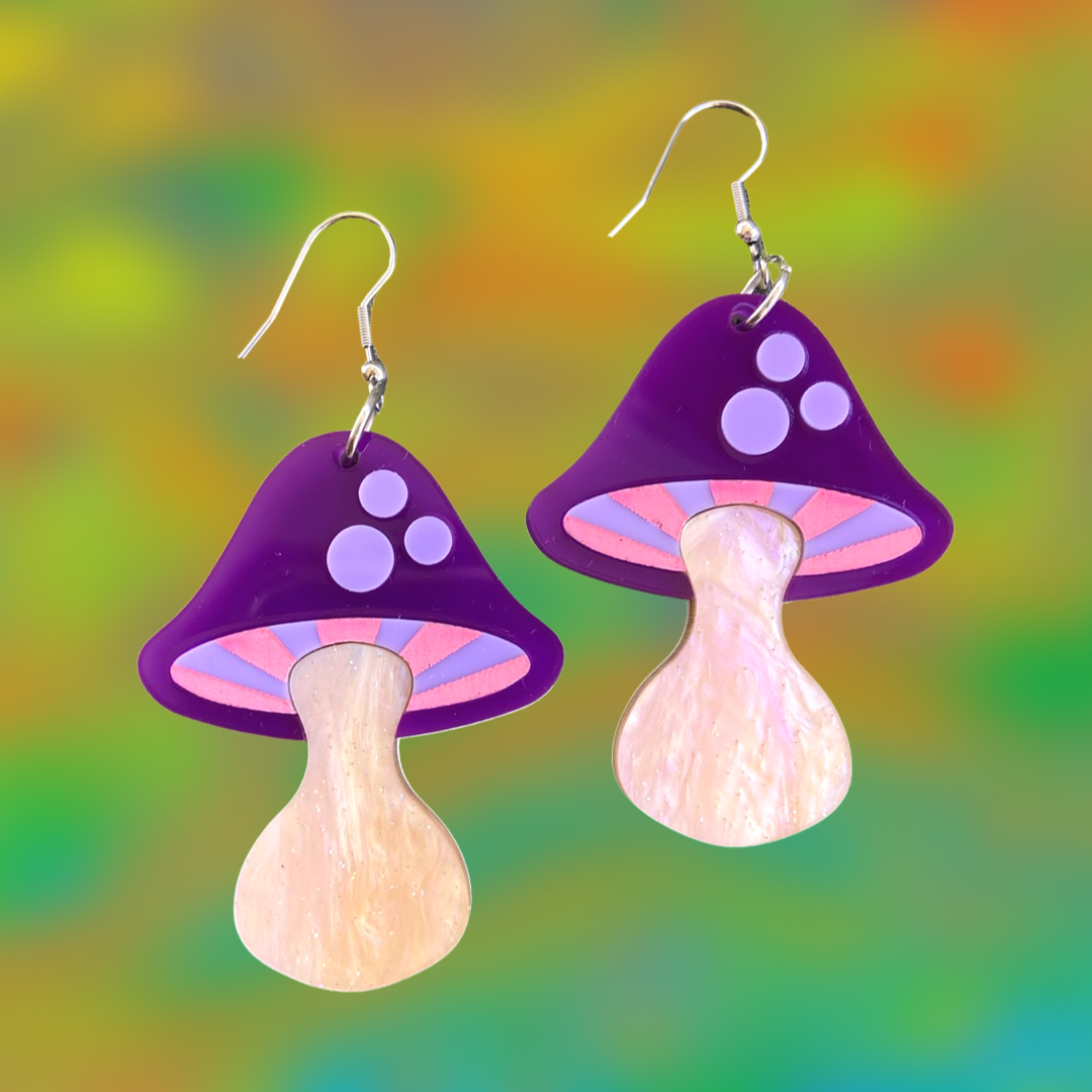 Purple Mushroom Earrings