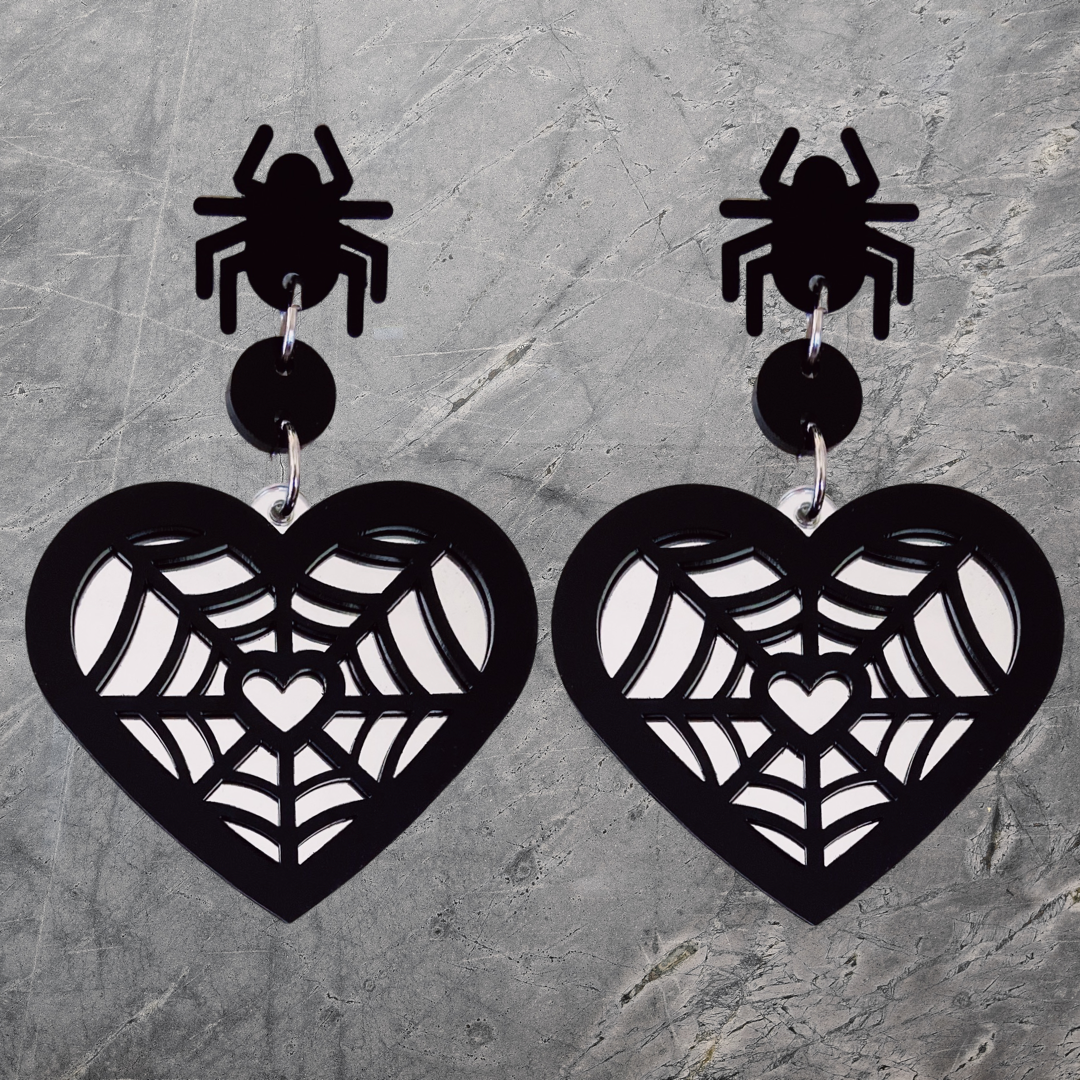 Mirrored Spider Heart Earrings